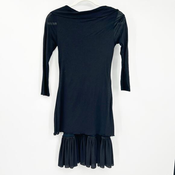 Free People Wednesdaycore Goth Wool Blend Ruffle 3/4 Sleeve Sweater Dress Size 0 - Picture 7 of 7